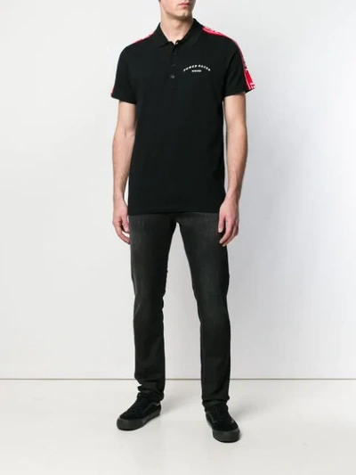 Shop Diesel Logo Stripe Polo Shirt In Black