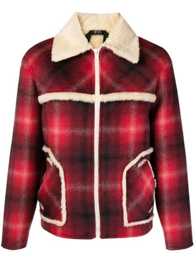 Shop N°21 Nº21 Checked Shearling Jacket - Red