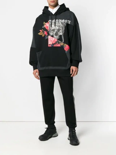 Shop Alexander Mcqueen Patchwork Skull And Roses Hoodie - Black