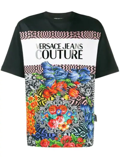 Shop Versace Jeans Couture Floral Print T-shirt In Black