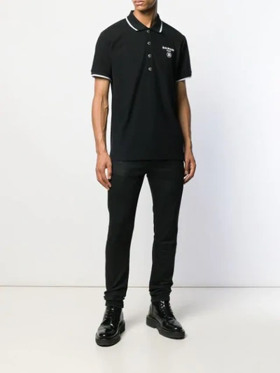 Shop Balmain Logo Print Polo Shirt In Black