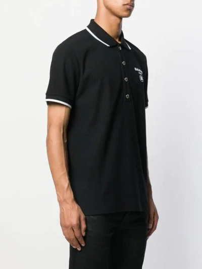 Shop Balmain Logo Print Polo Shirt In Black