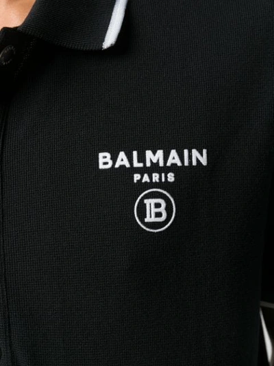 Shop Balmain Logo Print Polo Shirt In Black