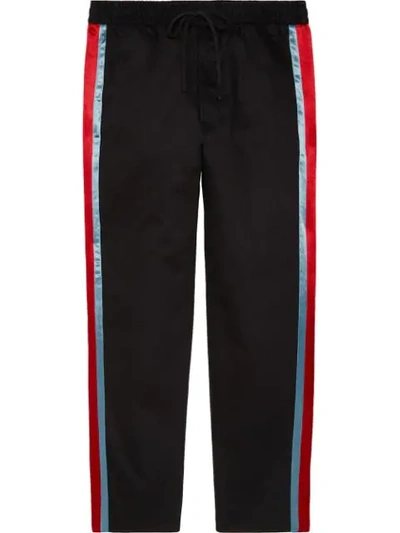 Shop Gucci Drawstring Web Stripe Trousers In Black