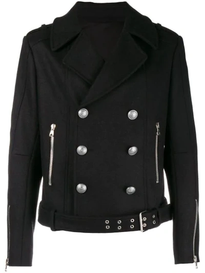 Shop Balmain Biker Jacket In Black