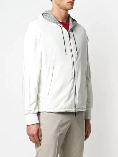 Shop Ermenegildo Zegna Hooded Zipped Jacket In White