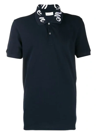 Shop Alexander Mcqueen Embroidered Collar Polo Shirt In Blue