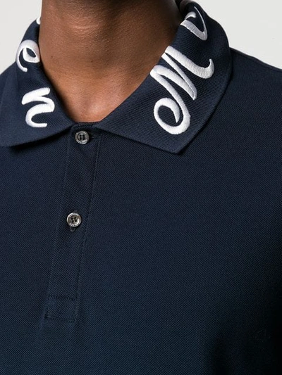 Shop Alexander Mcqueen Embroidered Collar Polo Shirt In Blue