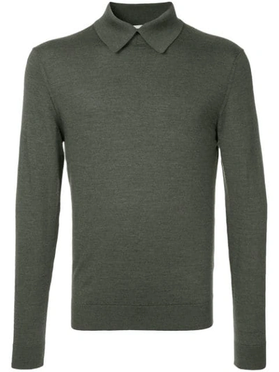 Shop Cerruti 1881 Long-sleeve Fitted Polo Top In Green
