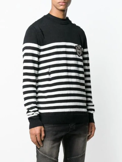 Shop Balmain Striped Knit Jumper In Black