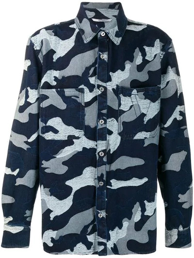 Shop Valentino Camouflage Print Shirt In Blue