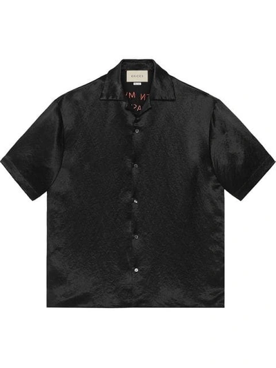 Shop Gucci Embroidered Acetate Bowling Shirt In 1000 Black