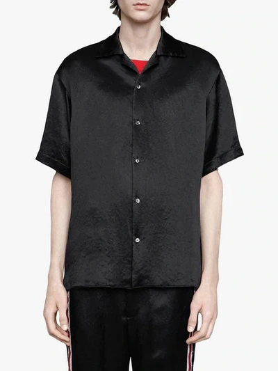 Shop Gucci Embroidered Acetate Bowling Shirt In 1000 Black