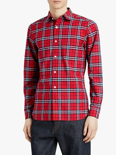 Shop Burberry Check Print Shirt - Red