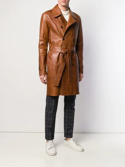 Shop Desa 1972 Belted Double-breasted Coat In Brown