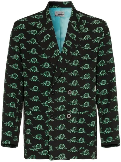 Shop Ashley Williams Rose Print Executive Blazer In Black