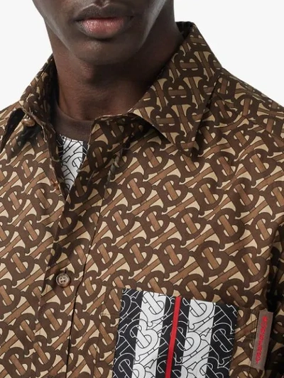 Shop Burberry Monogram Stripe Print Cotton Shirt In Brown