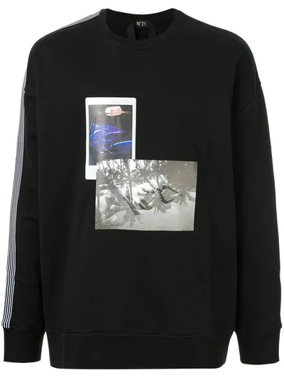 Shop N°21 Side Stripes Printed Sweatshirt In Black