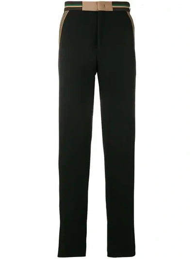 Shop Fendi Striped Trim Trousers In Black