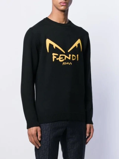 Shop Fendi Bag Bugs Logo Sweater In Black