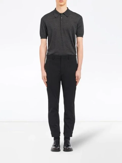 Shop Prada Cropped Techno Stretch Trousers In Black
