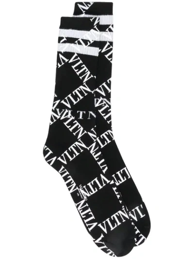 Shop Valentino Logo Print Socks In Black