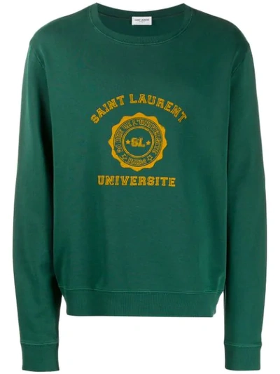 Shop Saint Laurent Varsity Logo Sweatshirt In Green