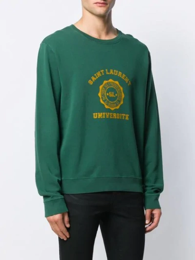 Shop Saint Laurent Varsity Logo Sweatshirt In Green