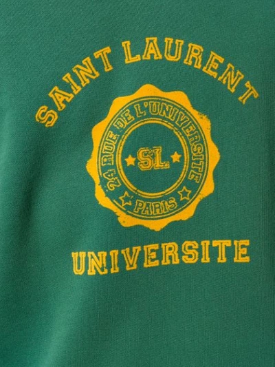 Shop Saint Laurent Varsity Logo Sweatshirt In Green