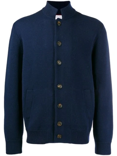 Shop Brunello Cucinelli High-neck Knit Cardigan In Blue