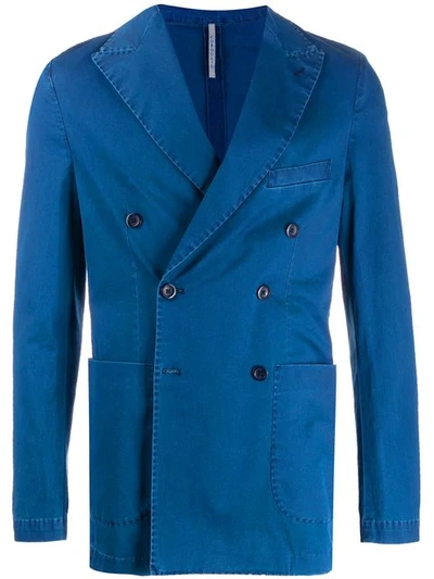 Shop Entre Amis Double-breasted Blazer Jacket In Blue