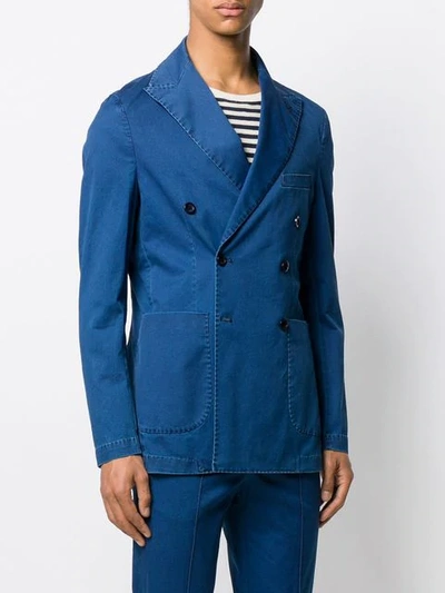 Shop Entre Amis Double-breasted Blazer Jacket In Blue