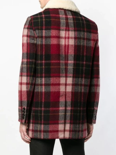 Shop Saint Laurent Checked Buttoned Jacket In Red
