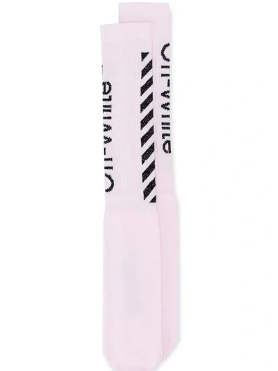 Shop Off-white Diagonal Striped Socks In 2610 Light Pink Blac Off White
