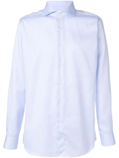 Shop Xacus Plain Button Down Shirt In Blue