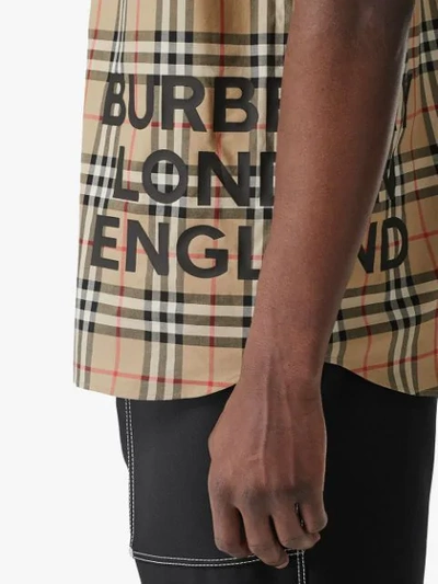 BURBERRY VINTAGE格纹短袖超大款衬衫 - 大地色