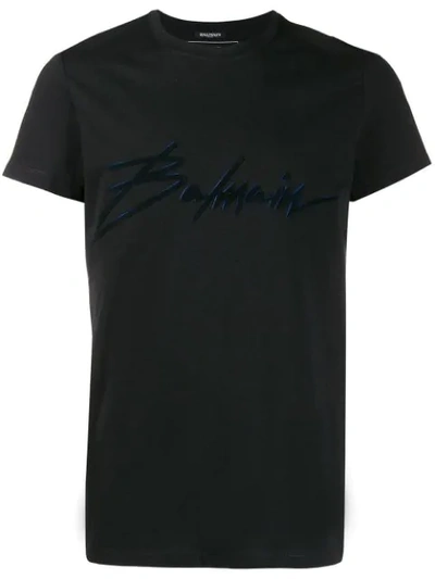 Shop Balmain Signature Logo T-shirt In Black