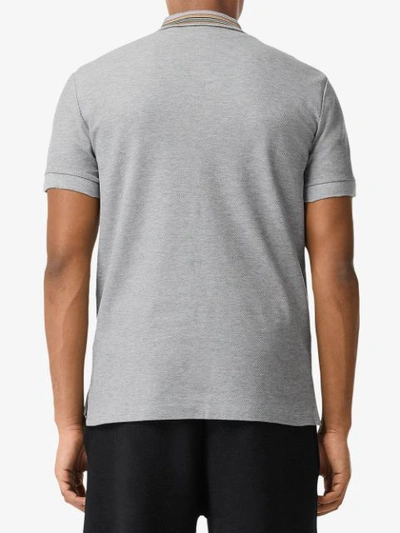 Shop Burberry Icon Stripe Detail Polo Shirt In Grey