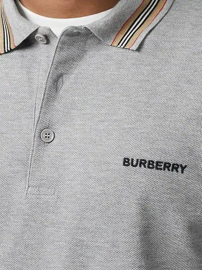 Shop Burberry Icon Stripe Detail Polo Shirt In Grey