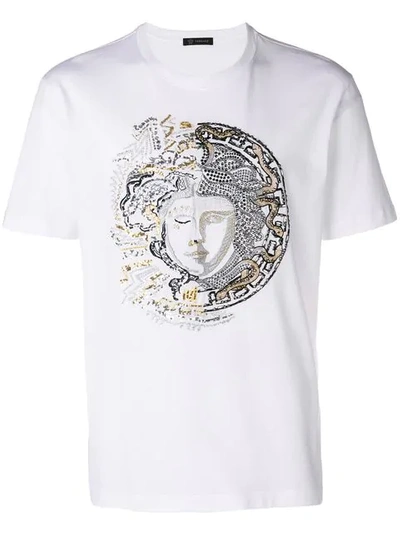 Shop Versace Embellished Medusa T-shirt In White