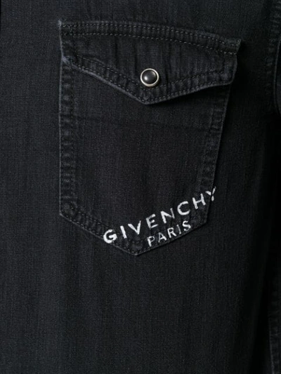 Shop Givenchy Logo Denim Shirt In Grey