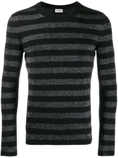 Shop Saint Laurent Striped Glitter Knitted Top In Black