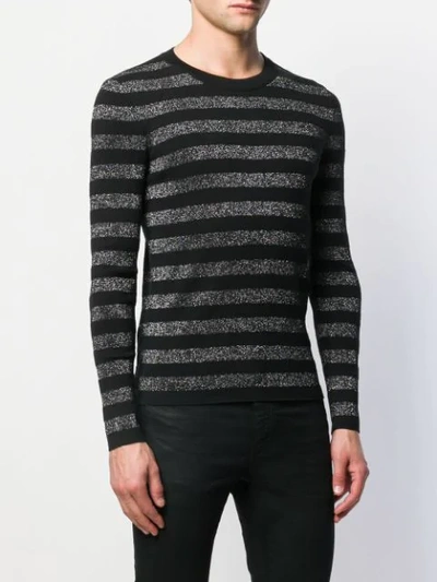 Shop Saint Laurent Striped Glitter Knitted Top In Black