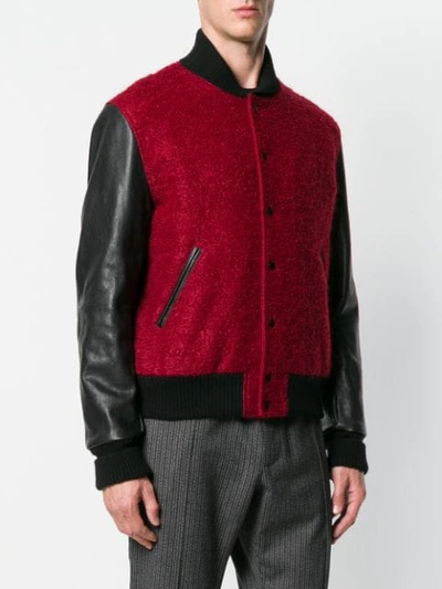 Shop Saint Laurent Color Block Varsity Jacket In Red