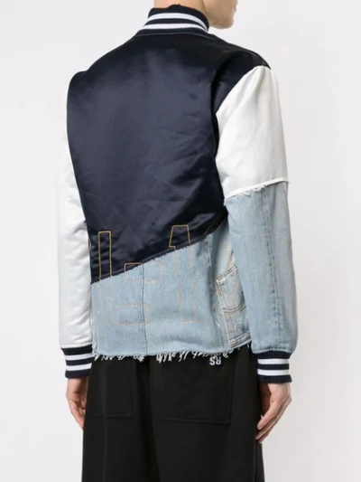 Shop Greg Lauren Patchwork Bomber Jacket In Blue