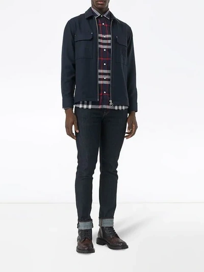 Shop Burberry Check Cotton Flannel Shirt In Navy Ip Check