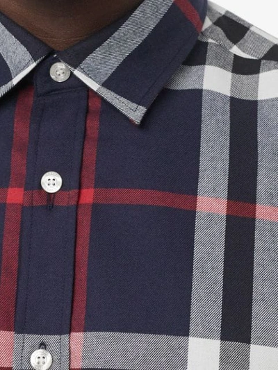 Shop Burberry Check Cotton Flannel Shirt In Navy Ip Check
