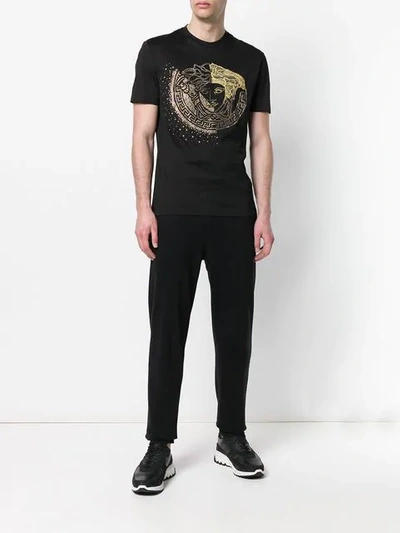 Shop Versace Embellished Medusa T-shirt In Black