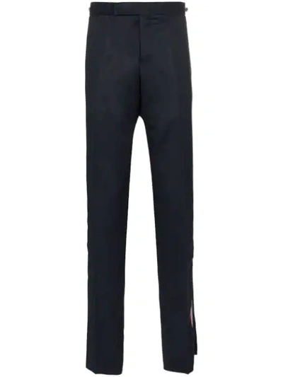 Shop Thom Browne Striped Seam Straight Leg Wool Trousers In Blue