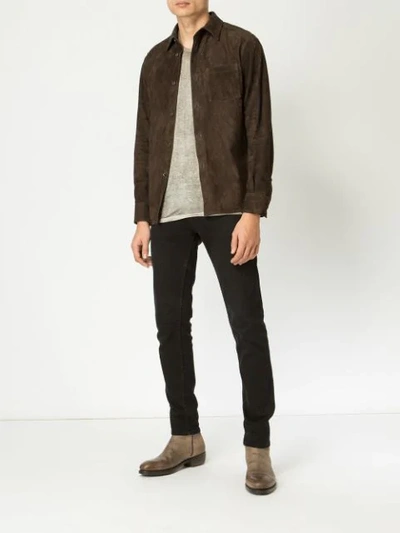 Shop Ajmone Leather Shirt Jacket In Brown